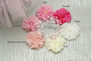 Chiffon Flower, BALLERINA PEARLS - 6cm, Pack of 3